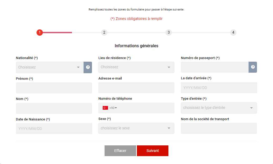 formulaire de registre de la turquie