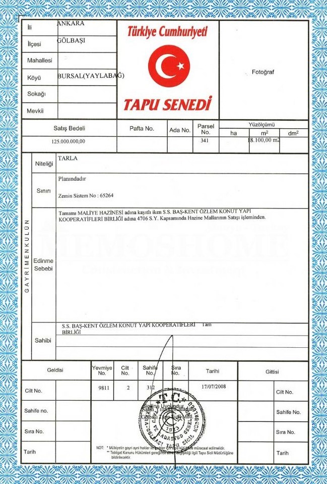 title deed- blue tapu