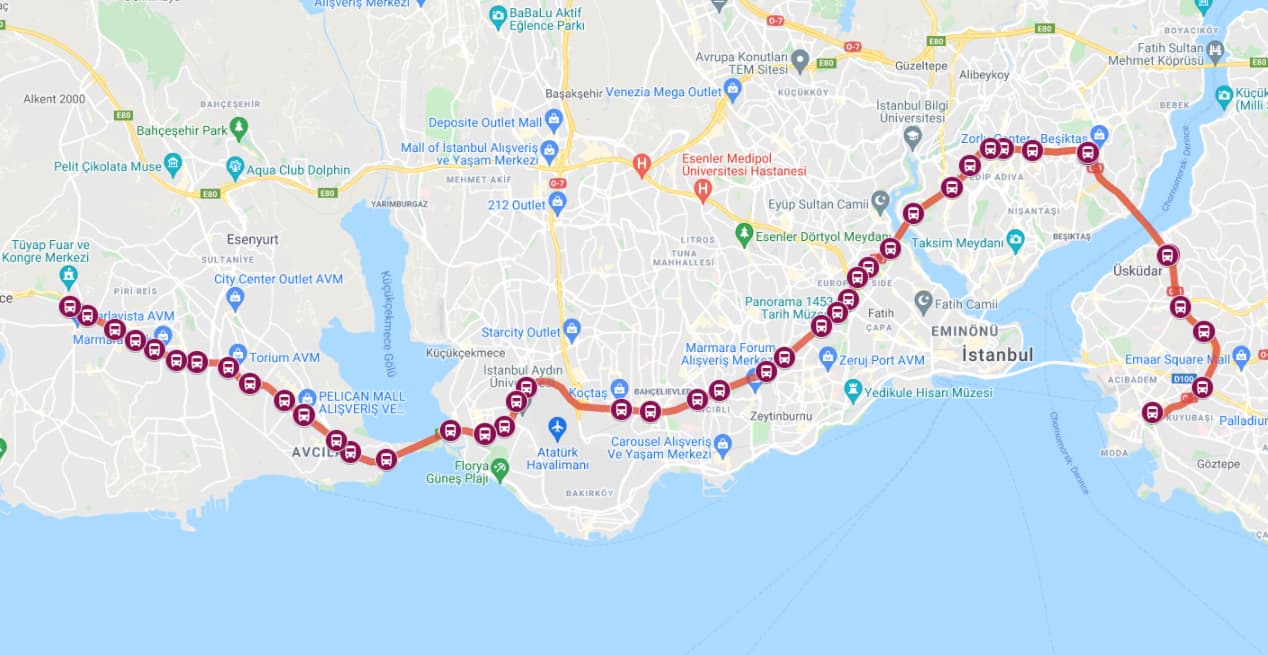 stations de metrobüs d'Istanbul
