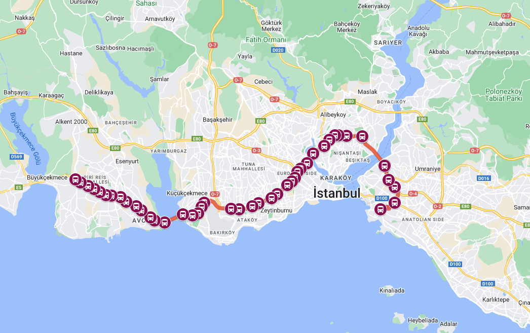 Carte du Metrobus d'Istanbul
